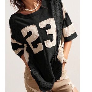 Color block 23 Floral Lace Round neck oversized Short Sleeve Top